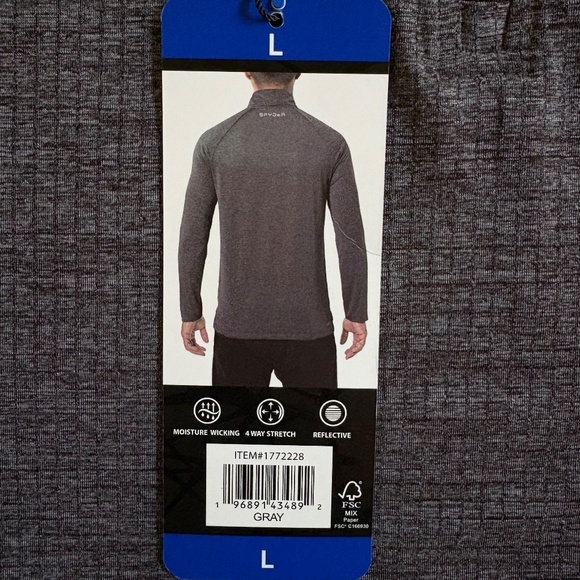 Spyder Active Men's Long Sleeve 1/4 Zip Shirt, Gray, Large NWT - Picture 4 of 15